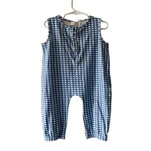 Emma Grace Shoppe Blue Gingham Organic Cotton Sleeveless Tank Playsuit Romper